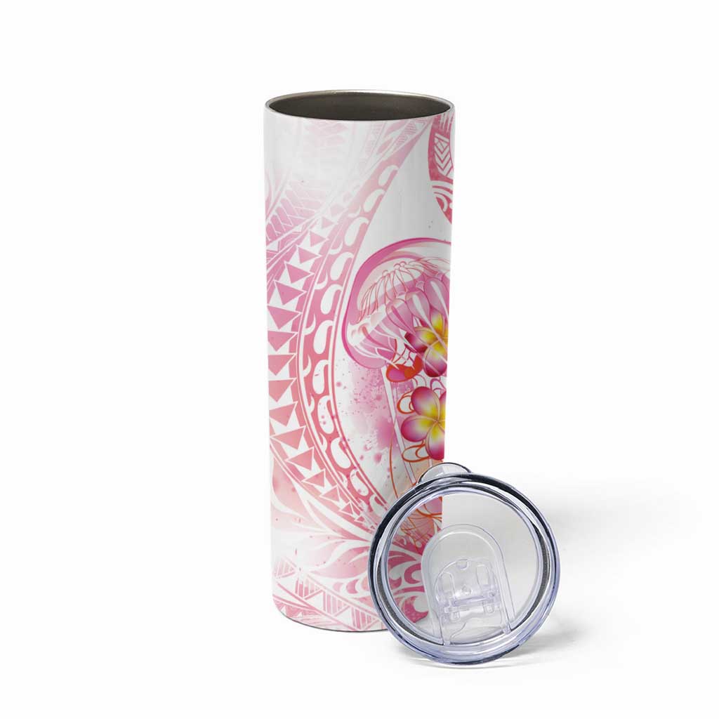 Rose Pink Polynesian Jellyfish Skinny Tumbler Watercolor Glows - Polynesian Pride