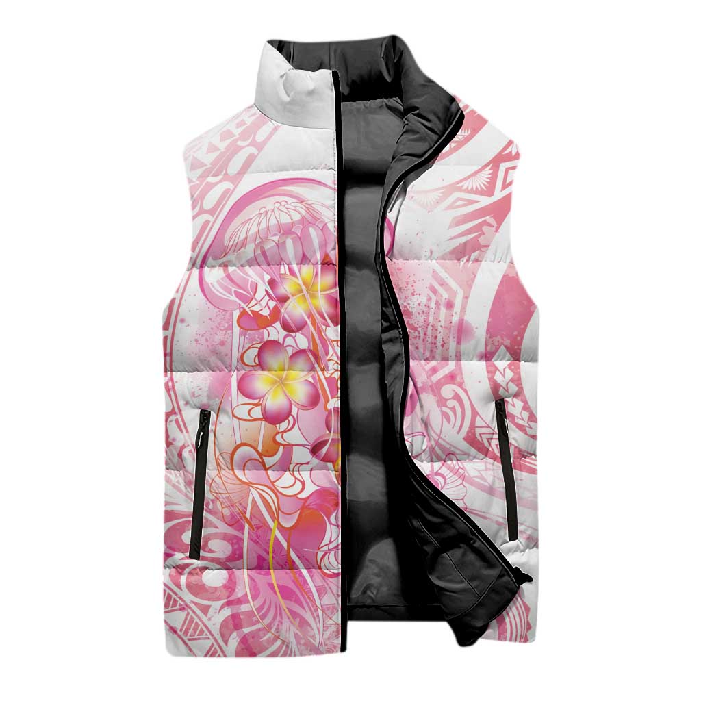 Rose Pink Polynesian Jellyfish Sleeveless Puffer Jacket Watercolor Glows - Polynesian Pride