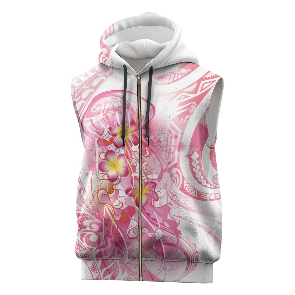 Rose Pink Polynesian Jellyfish Sleeveless Zip Hoodie Watercolor Glows - Polynesian Pride