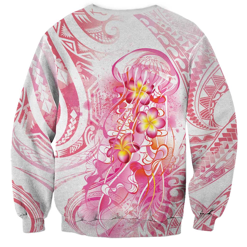 Rose Pink Polynesian Jellyfish Sweatshirt Watercolor Glows - Polynesian Pride