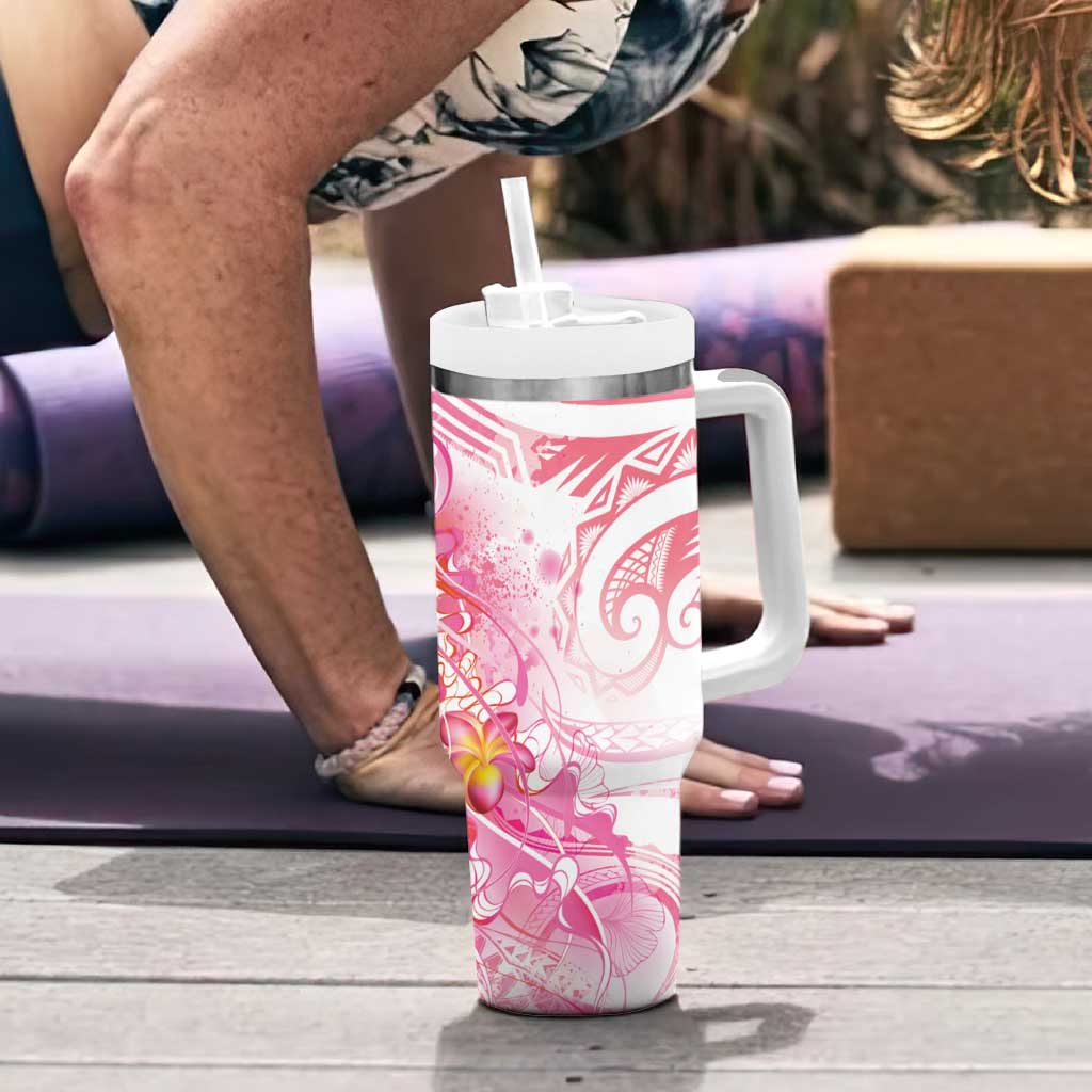 Rose Pink Polynesian Jellyfish Tumbler With Handle Watercolor Glows - Polynesian Pride