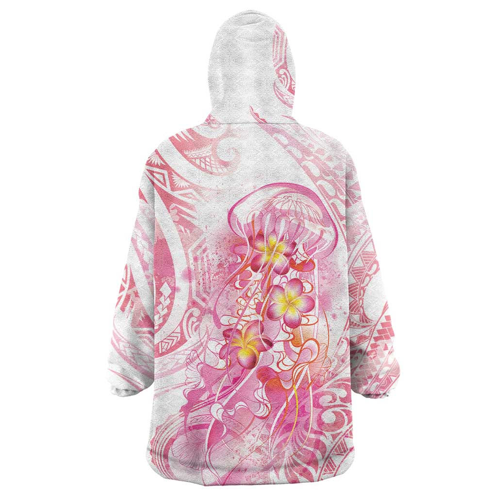 Rose Pink Polynesian Jellyfish Wearable Blanket Hoodie Watercolor Glows - Polynesian Pride