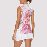 Rose Pink Polynesian Jellyfish Women Sleeveless Polo Shirt Watercolor Glows - Polynesian Pride