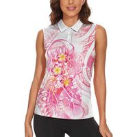 Rose Pink Polynesian Jellyfish Women Sleeveless Polo Shirt Watercolor Glows - Polynesian Pride