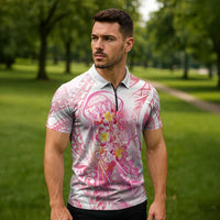 Rose Pink Polynesian Jellyfish Zipper Polo Shirt Watercolor Glows - Polynesian Pride