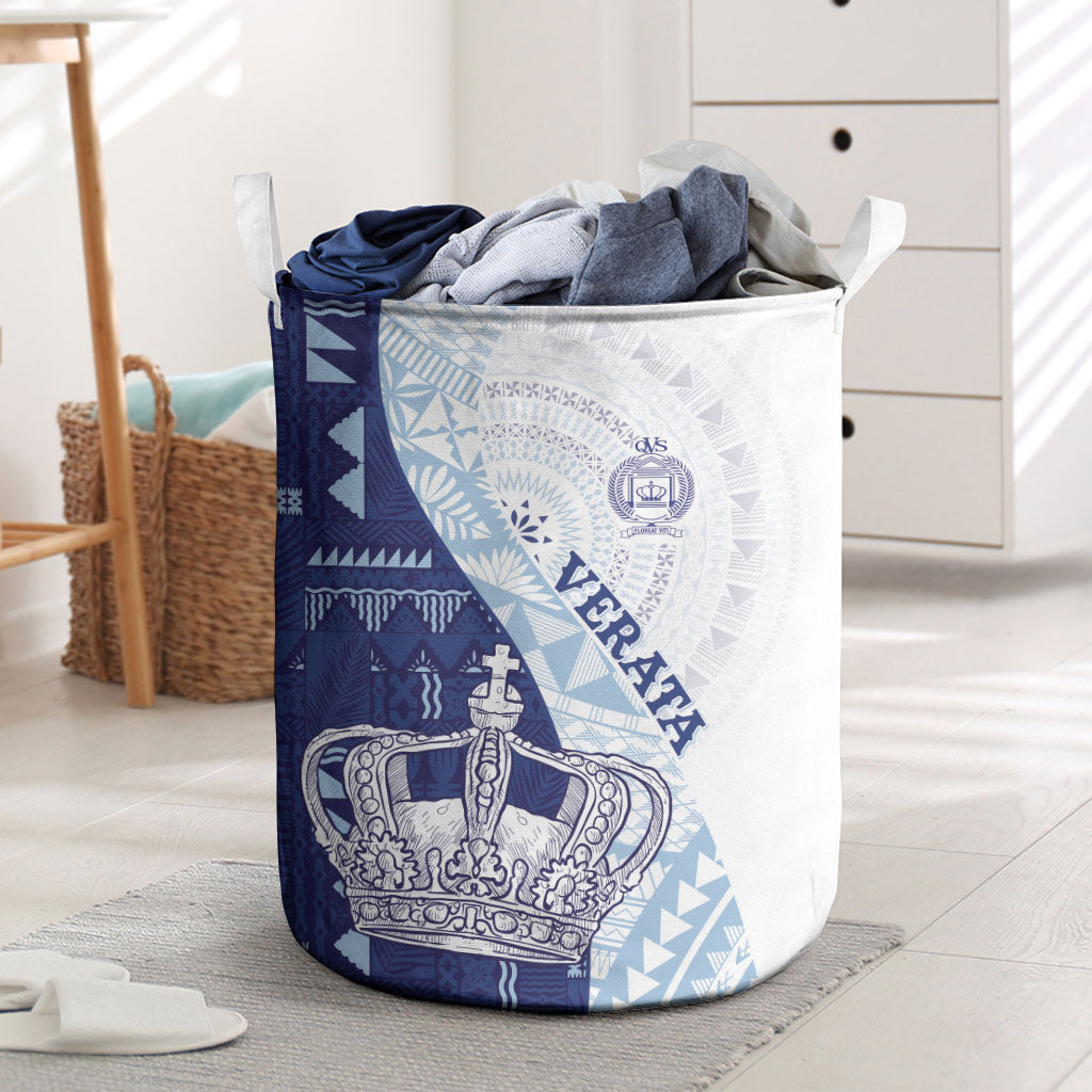 Queen Victoria School Fiji Vulinitu Verata House Laundry Basket Masi Tapa LT7 Blue - Polynesian Pride
