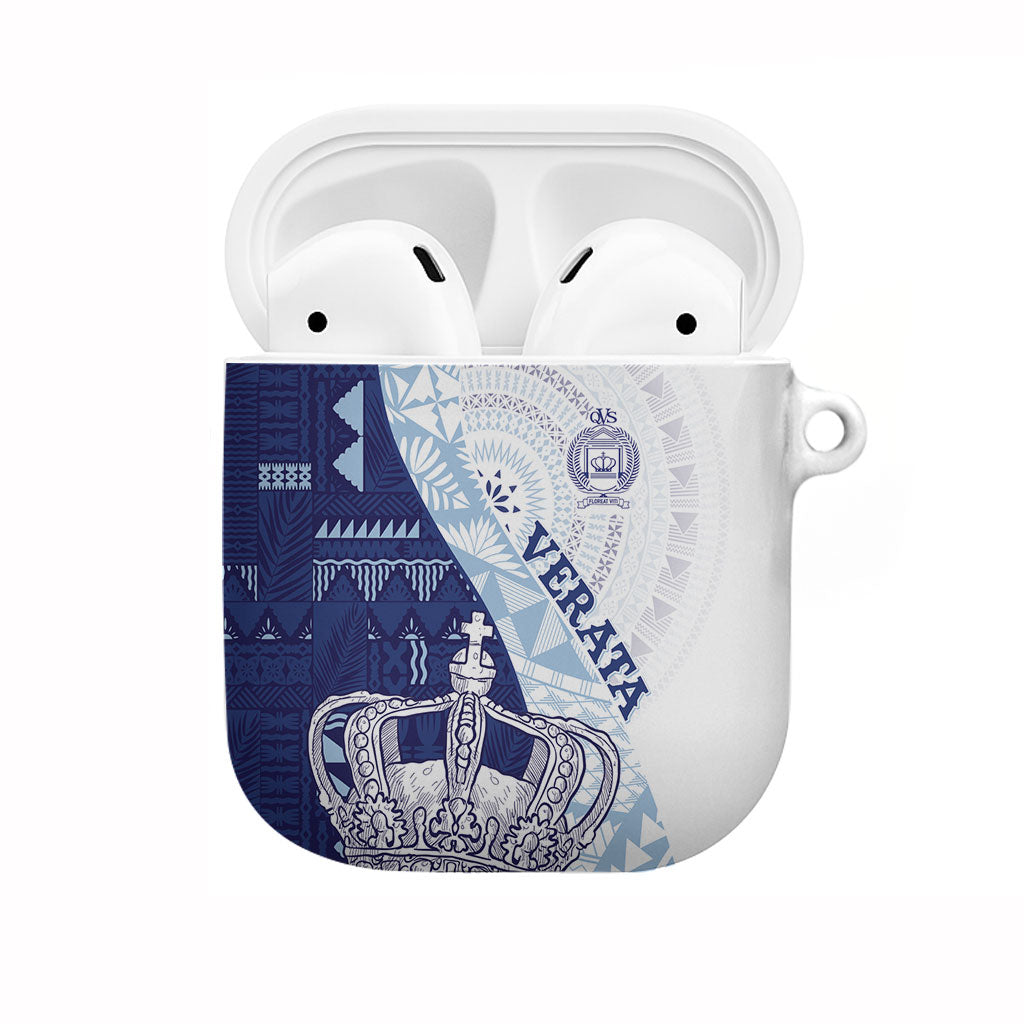 Queen Victoria School Fiji Vulinitu Verata House AirPods Case Masi Tapa LT7 Blue - Polynesian Pride