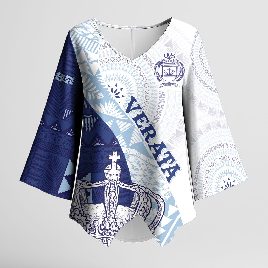 Queen Victoria School Fiji Vulinitu Verata House Kimono Sleeve Blouse Masi Tapa LT7 Female Blue - Polynesian Pride