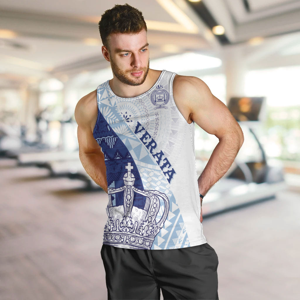 Queen Victoria School Fiji Vulinitu Verata House Men Tank Top Masi Tapa LT7 Blue - Polynesian Pride