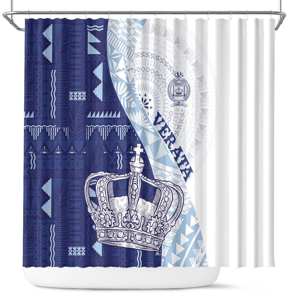 Queen Victoria School Fiji Vulinitu Verata House Shower Curtain Masi Tapa LT7 Blue - Polynesian Pride