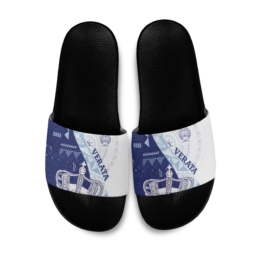 Queen Victoria School Fiji Vulinitu Verata House Slide Sandals Masi Tapa LT7 Blue - Polynesian Pride