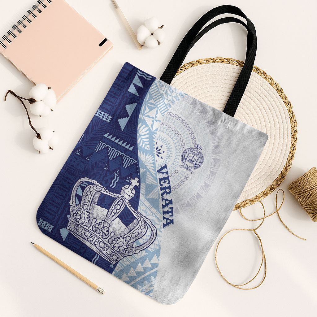 Queen Victoria School Fiji Vulinitu Verata House Tote Bag Masi Tapa LT7 Black Strap One Size Blue - Polynesian Pride