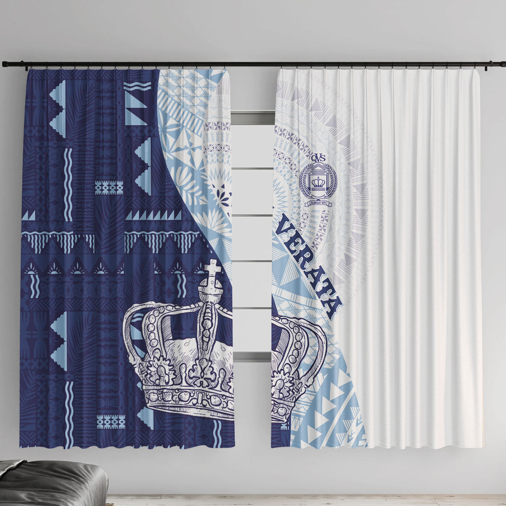 Queen Victoria School Fiji Vulinitu Verata House Window Curtain Masi Tapa LT7 With Hooks Blue - Polynesian Pride