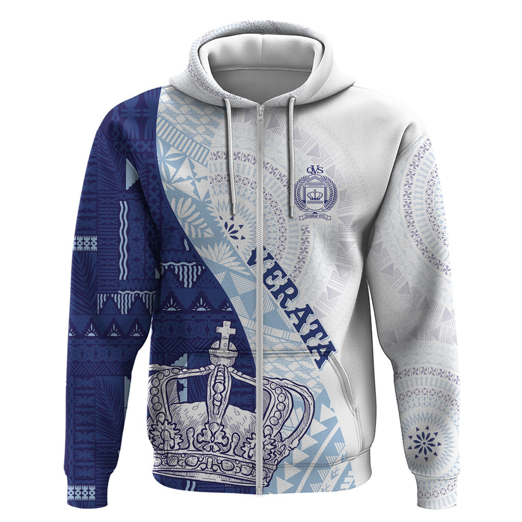 Queen Victoria School Fiji Vulinitu Verata House Zip Hoodie Masi Tapa LT7 Zip Hoodie Blue - Polynesian Pride