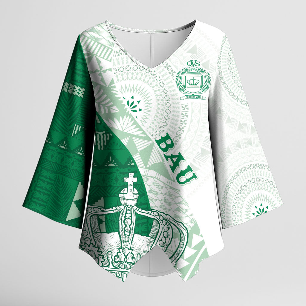 Queen Victoria School Fiji Vulinitu Bau House Kimono Sleeve Blouse Masi Tapa LT7 Female Green - Polynesian Pride
