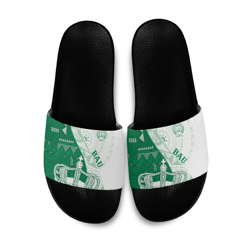 Queen Victoria School Fiji Vulinitu Bau House Slide Sandals Masi Tapa LT7 Green - Polynesian Pride