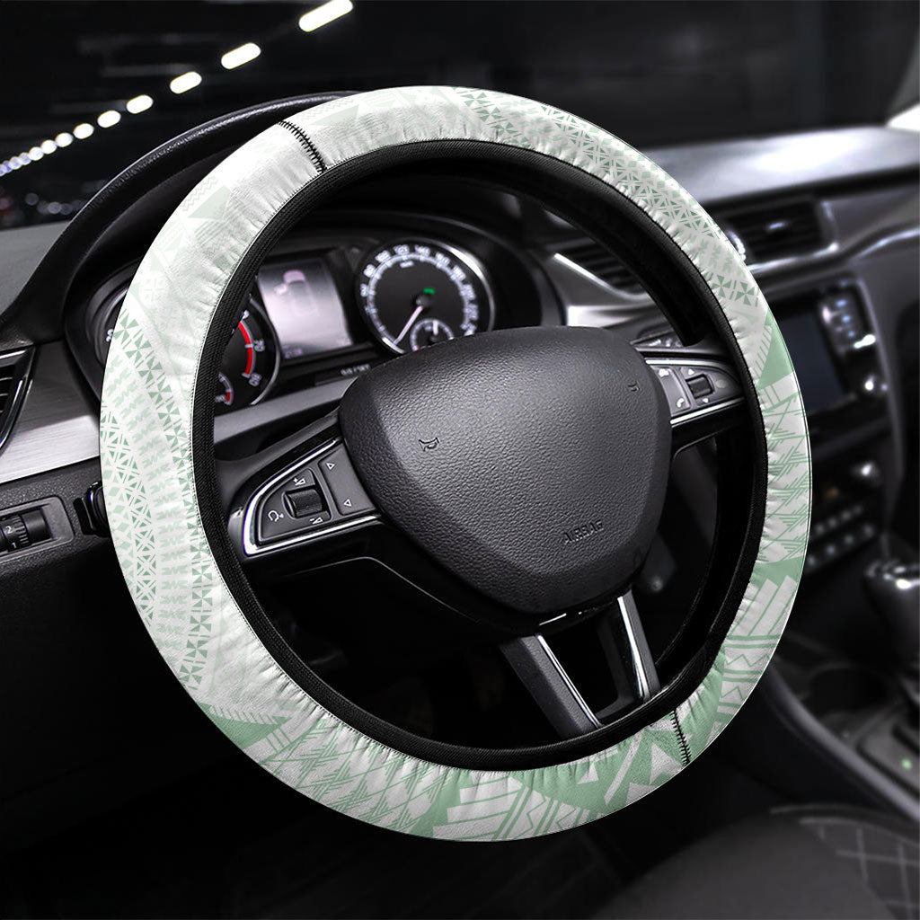 Queen Victoria School Fiji Vulinitu Bau House Steering Wheel Cover Masi Tapa LT7 Universal Fit Green - Polynesian Pride