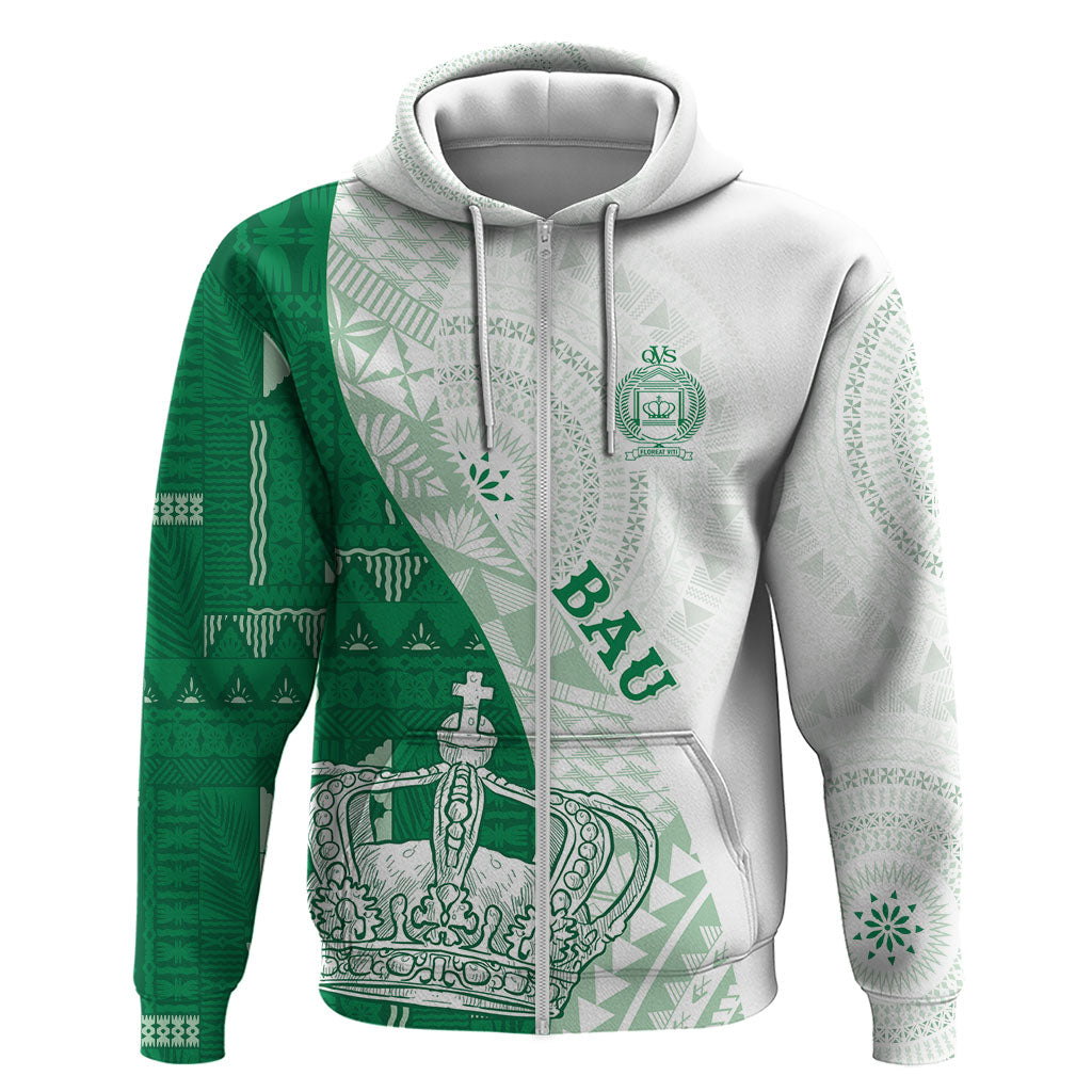 Queen Victoria School Fiji Vulinitu Bau House Zip Hoodie Masi Tapa LT7 Zip Hoodie Green - Polynesian Pride