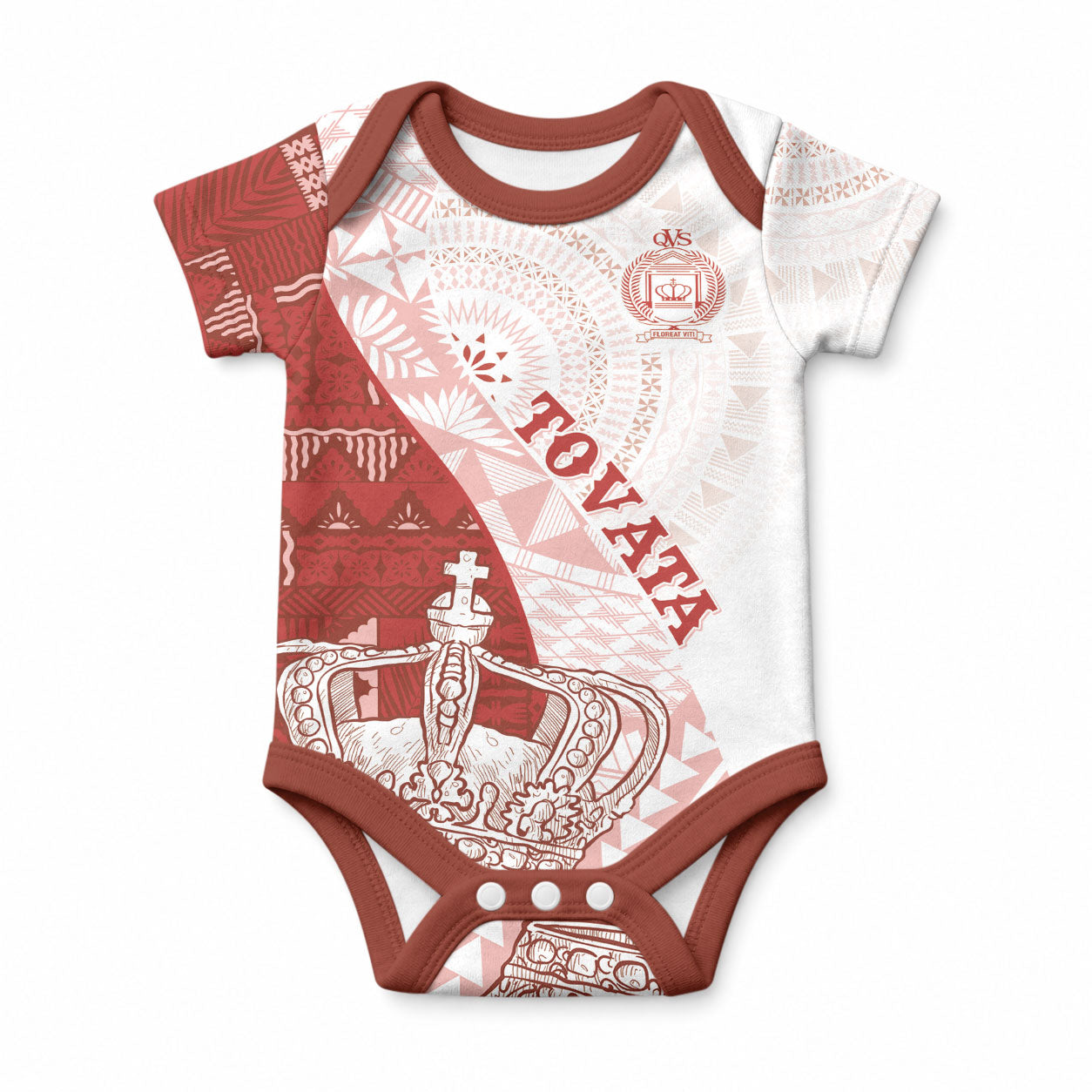 Queen Victoria School Fiji Vulinitu Tovata House Baby Onesie Masi Tapa LT7 Red - Polynesian Pride