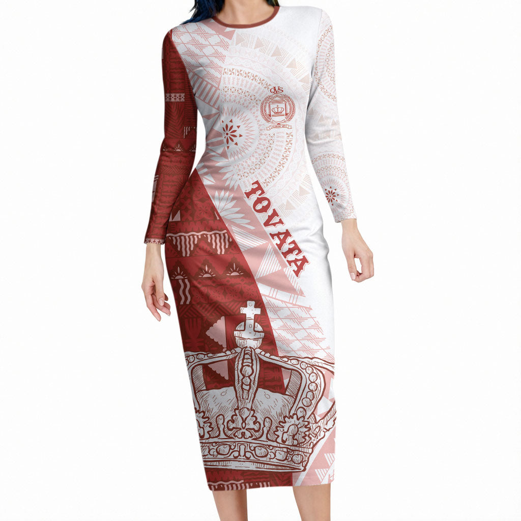 Queen Victoria School Fiji Vulinitu Tovata House Long Sleeve Bodycon Dress Masi Tapa LT7 Long Dress Red - Polynesian Pride