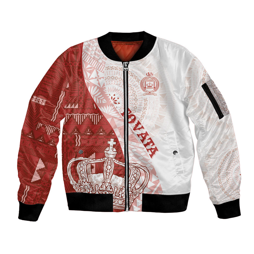 Queen Victoria School Fiji Vulinitu Tovata House Sleeve Zip Bomber Jacket Masi Tapa LT7 Unisex Red - Polynesian Pride