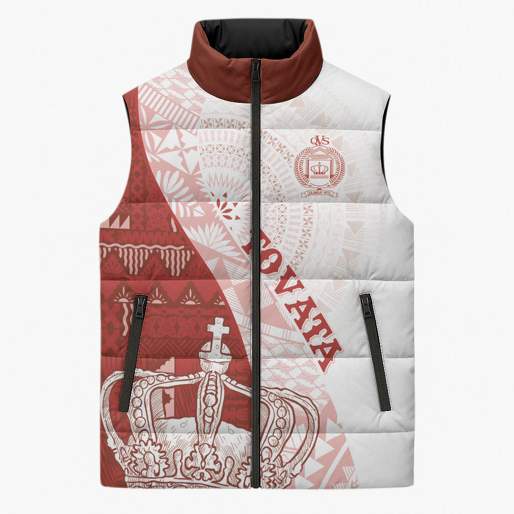 Queen Victoria School Fiji Vulinitu Tovata House Sleeveless Puffer Jacket Masi Tapa LT7 Unisex Red - Polynesian Pride