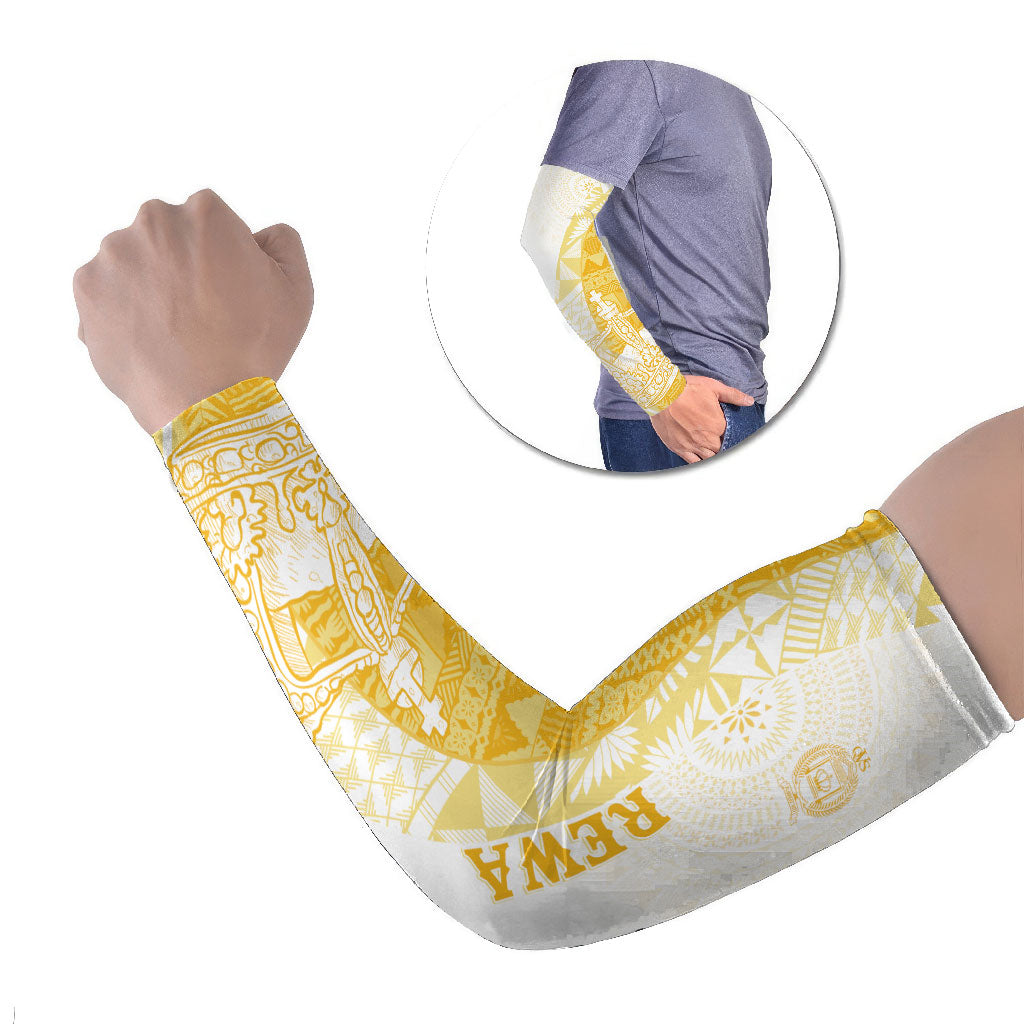 Queen Victoria School Fiji Vulinitu Rewa House Arm Sleeves Masi Tapa LT7 Set of 2 Yellow - Polynesian Pride
