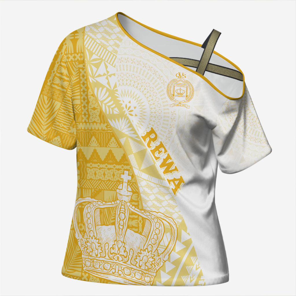Queen Victoria School Fiji Vulinitu Rewa House Cross Shoulder Shirt Masi Tapa LT7 Female Yellow - Polynesian Pride
