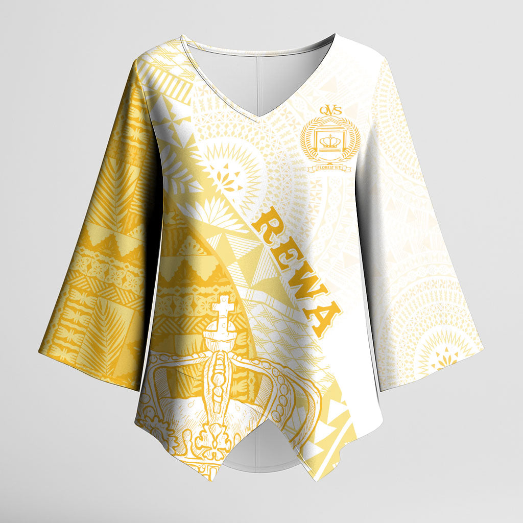 Queen Victoria School Fiji Vulinitu Rewa House Kimono Sleeve Blouse Masi Tapa LT7 Female Yellow - Polynesian Pride