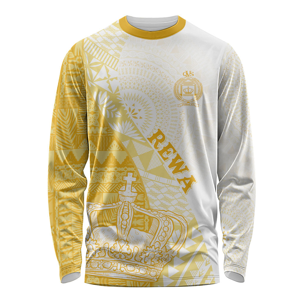 Queen Victoria School Fiji Vulinitu Rewa House Long Sleeve Shirt Masi Tapa LT7 Unisex Yellow - Polynesian Pride