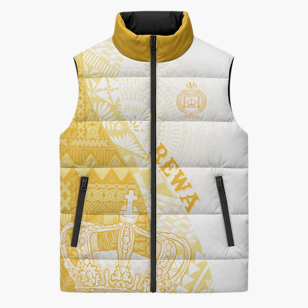 Queen Victoria School Fiji Vulinitu Rewa House Sleeveless Puffer Jacket Masi Tapa LT7 Unisex Yellow - Polynesian Pride