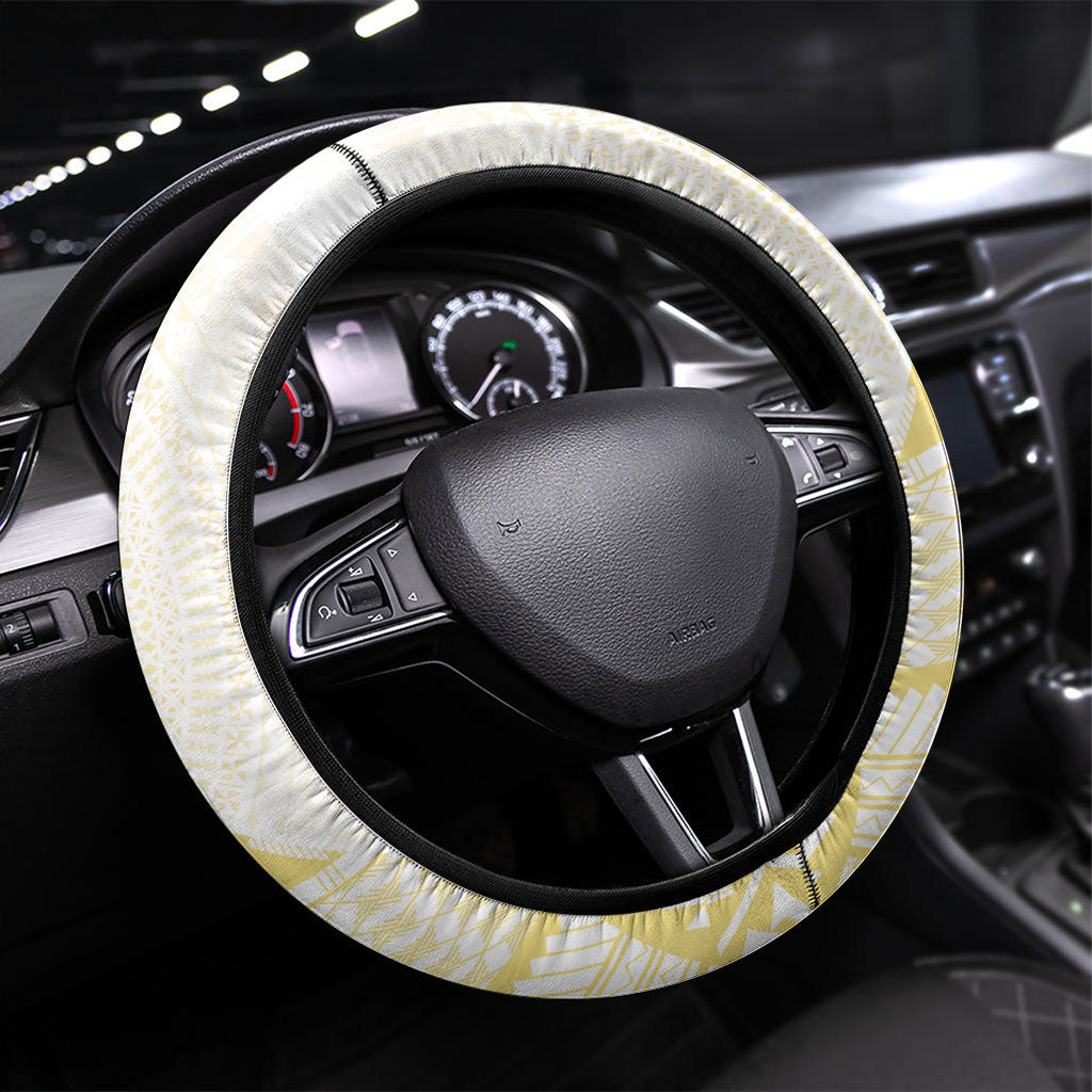 Queen Victoria School Fiji Vulinitu Rewa House Steering Wheel Cover Masi Tapa LT7 Universal Fit Yellow - Polynesian Pride