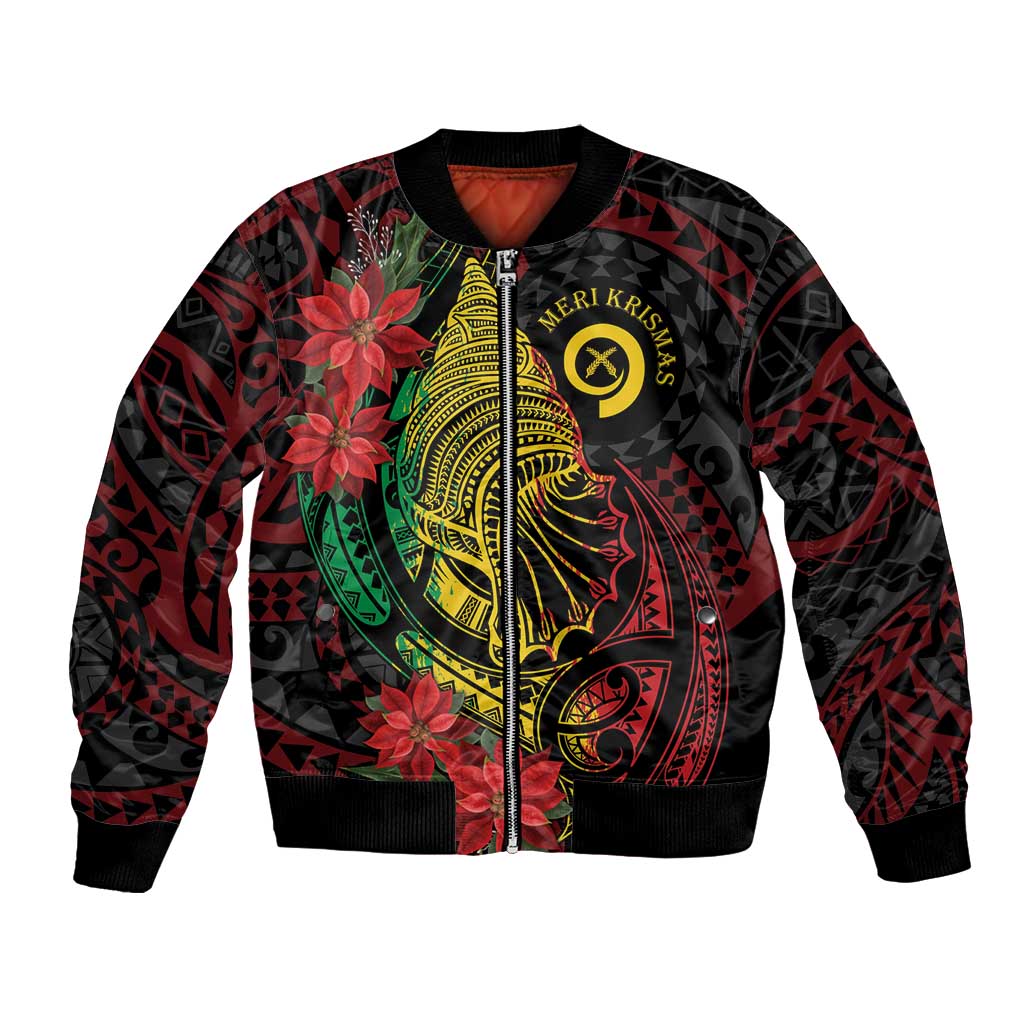 Vanuatu Meri Krismas Bomber Jacket Conch Shell Tribal Art