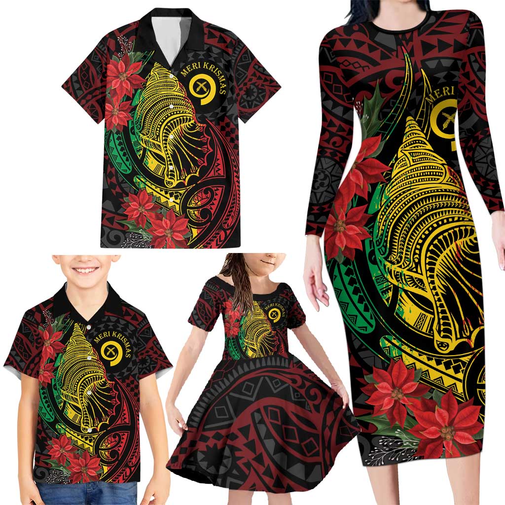 Vanuatu Meri Krismas Family Matching Long Sleeve Bodycon Dress and Hawaiian Shirt Conch Shell Tribal Art LT7 - Polynesian Pride