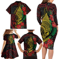 Vanuatu Meri Krismas Family Matching Long Sleeve Bodycon Dress and Hawaiian Shirt Conch Shell Tribal Art LT7 - Polynesian Pride