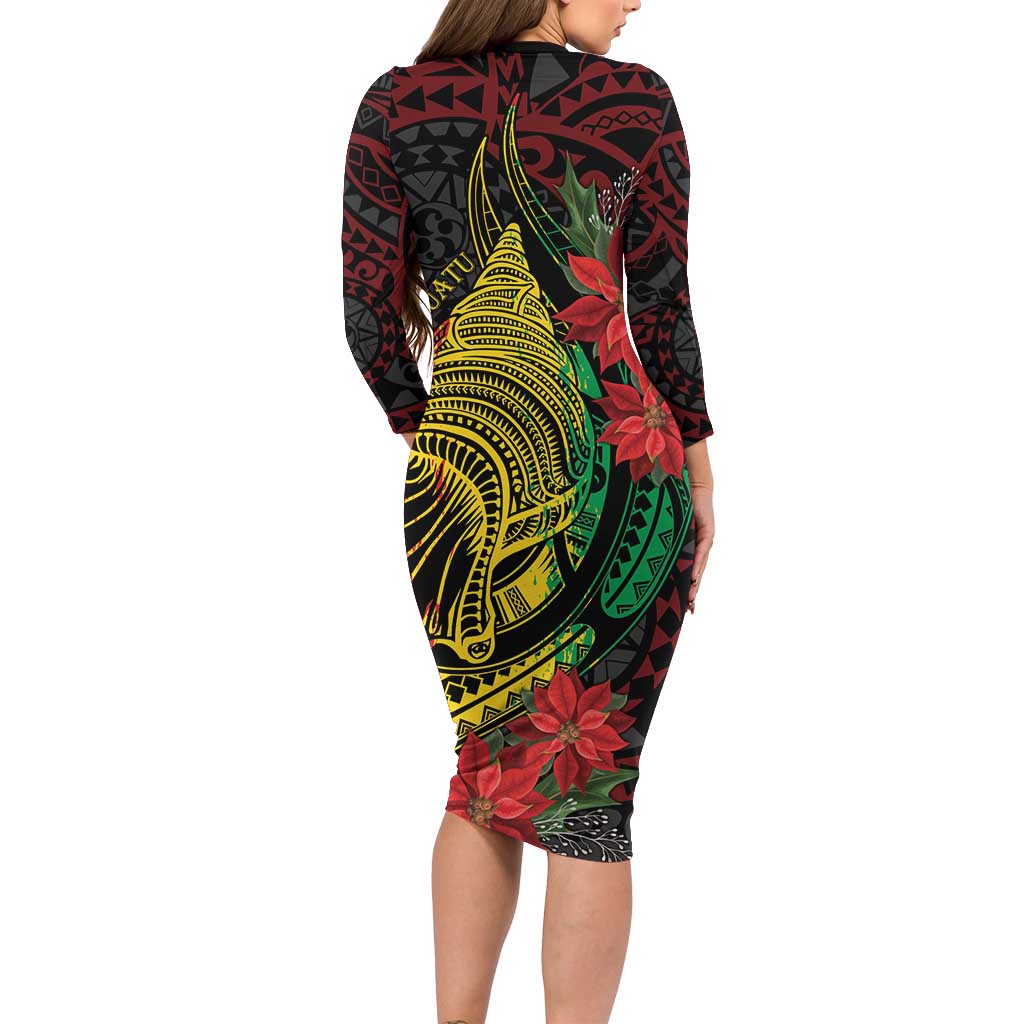 Vanuatu Meri Krismas Family Matching Long Sleeve Bodycon Dress and Hawaiian Shirt Conch Shell Tribal Art LT7 - Polynesian Pride