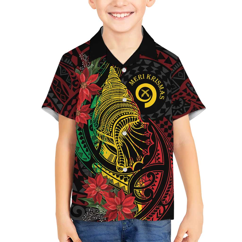 Vanuatu Meri Krismas Family Matching Long Sleeve Bodycon Dress and Hawaiian Shirt Conch Shell Tribal Art LT7 Son's Shirt Art - Polynesian Pride
