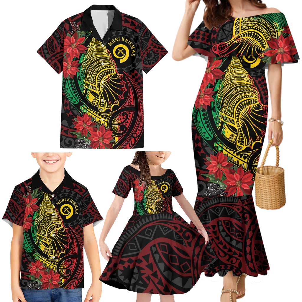 Vanuatu Meri Krismas Family Matching Mermaid Dress and Hawaiian Shirt Conch Shell Tribal Art LT7 - Polynesian Pride