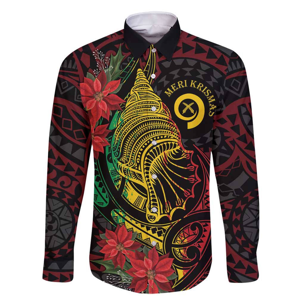 Vanuatu Meri Krismas Family Matching Mermaid Dress and Hawaiian Shirt Conch Shell Tribal Art LT7 Dad's Shirt - Long Sleeve Art - Polynesian Pride