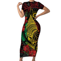 Vanuatu Meri Krismas Family Matching Short Sleeve Bodycon Dress and Hawaiian Shirt Conch Shell Tribal Art LT7 Mom's Dress Art - Polynesian Pride