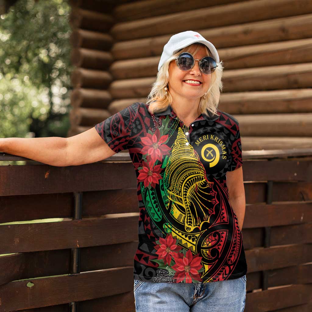 Vanuatu Meri Krismas Women Polo Shirt Conch Shell Tribal Art
