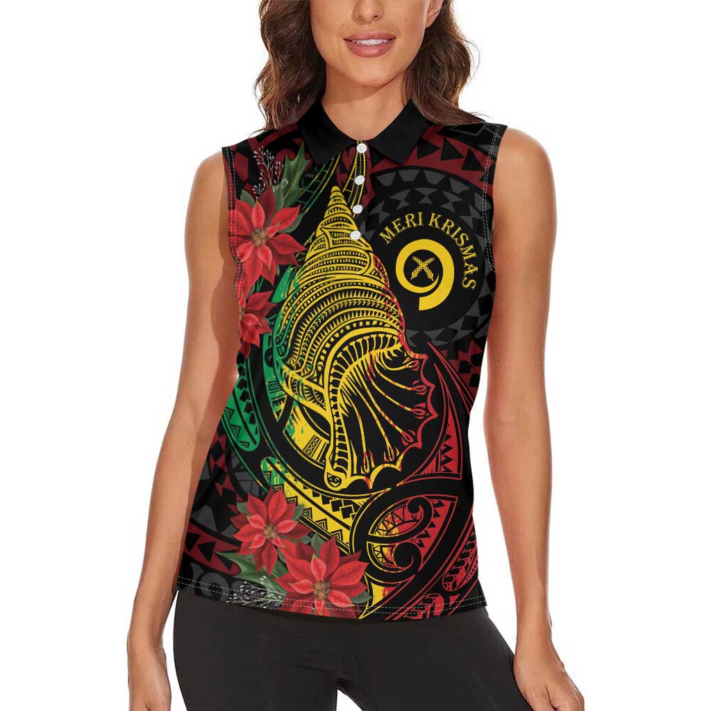 Vanuatu Meri Krismas Women Sleeveless Polo Shirt Conch Shell Tribal Art