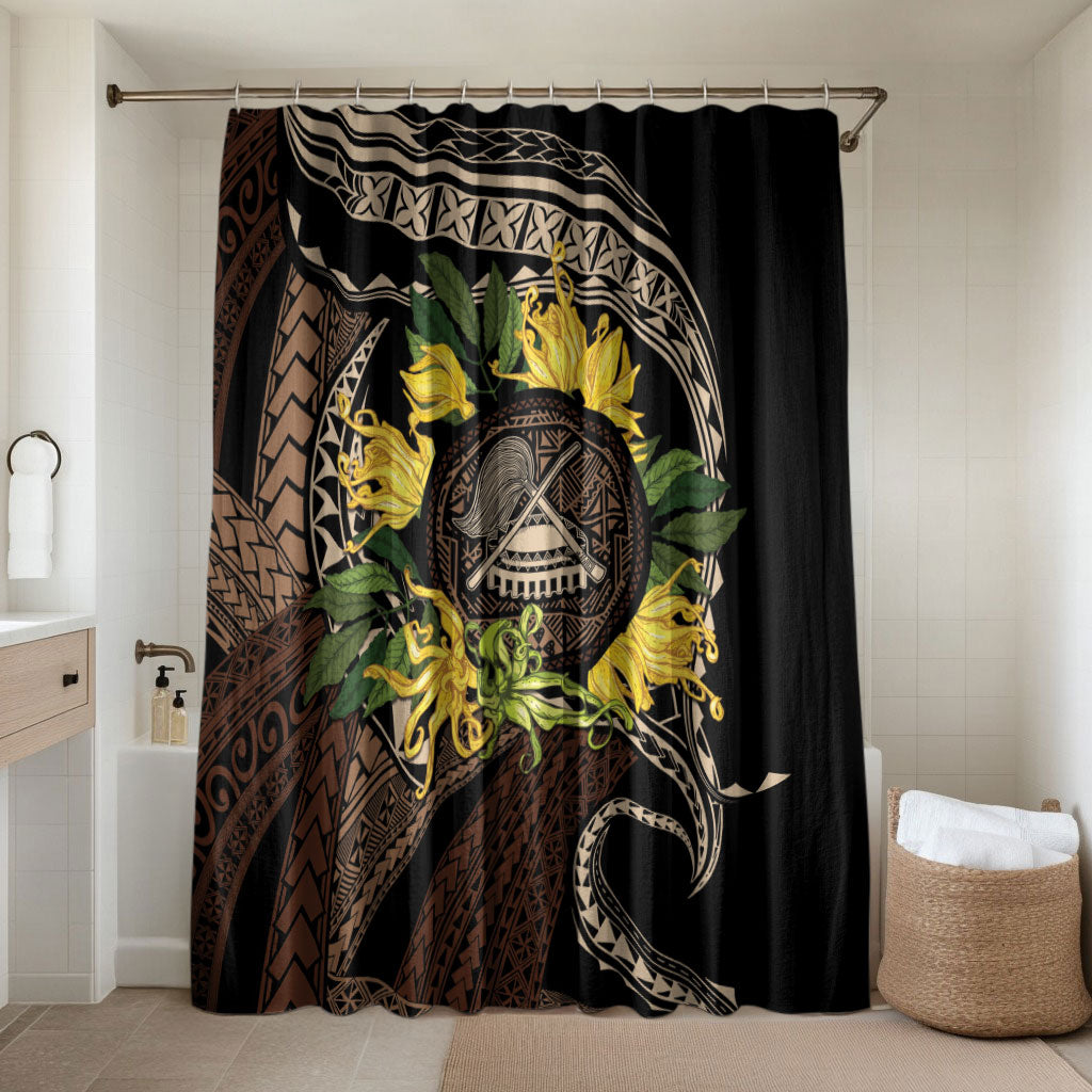 Samoa Moso'oi Flowers Tatau Bathroom Set Festive Tapa Brown LT7 Shower Curtain Only Brown - Polynesian Pride