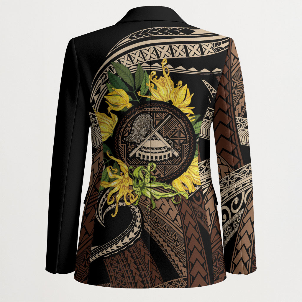 Samoa Moso'oi Flowers Tatau Blazer Festive Tapa Brown LT7 - Polynesian Pride