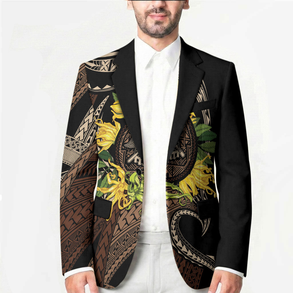 Samoa Moso'oi Flowers Tatau Blazer Festive Tapa Brown LT7 - Polynesian Pride