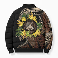 Samoa Moso'oi Flowers Tatau Bomber Puffer Jacket Festive Tapa Brown LT7 - Polynesian Pride