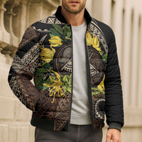 Samoa Moso'oi Flowers Tatau Bomber Puffer Jacket Festive Tapa Brown LT7 - Polynesian Pride
