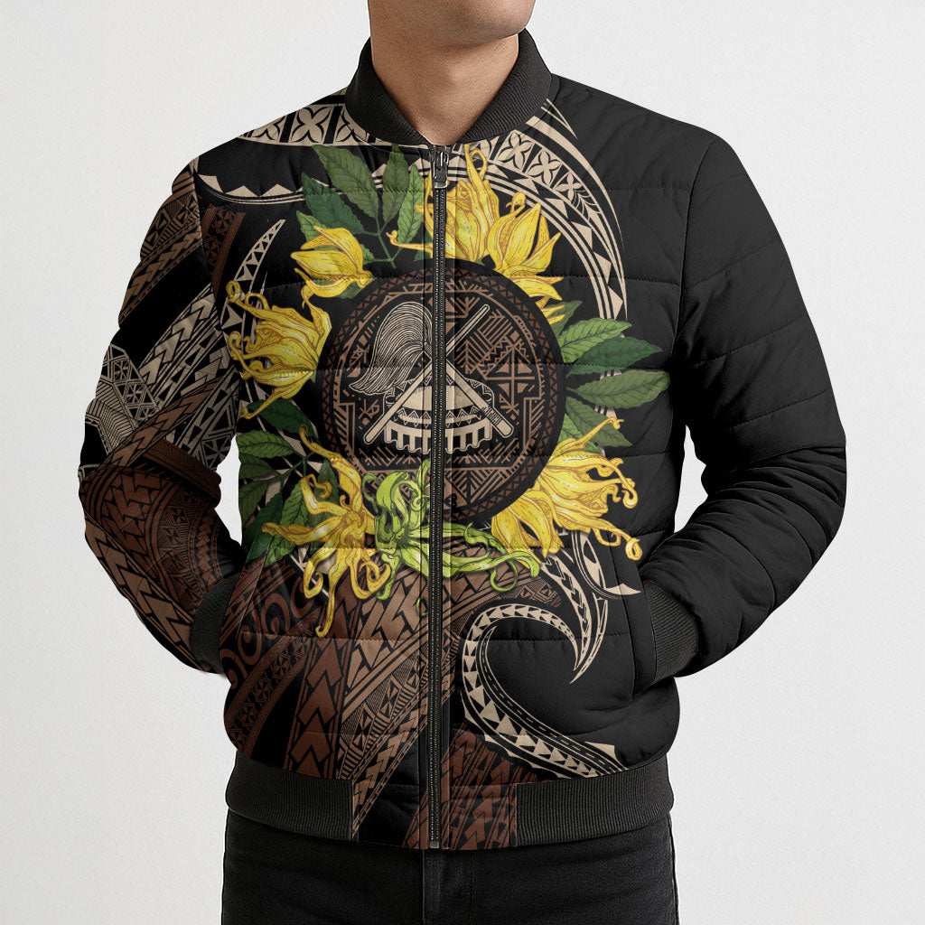 Samoa Moso'oi Flowers Tatau Bomber Puffer Jacket Festive Tapa Brown LT7 - Polynesian Pride