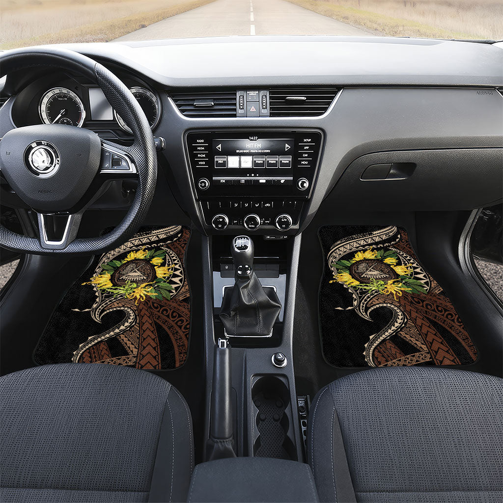 Samoa Moso'oi Flowers Tatau Car Mats Festive Tapa Brown LT7 Set 2pcs - Front Brown - Polynesian Pride
