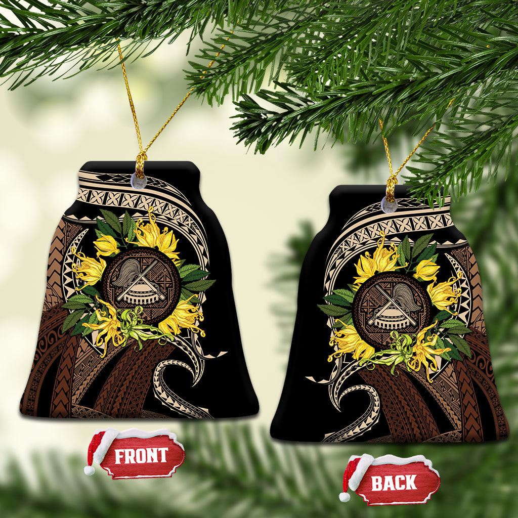 Samoa Moso'oi Flowers Tatau Ceramic Ornament Festive Tapa Brown LT7 Bell Flake Brown - Polynesian Pride
